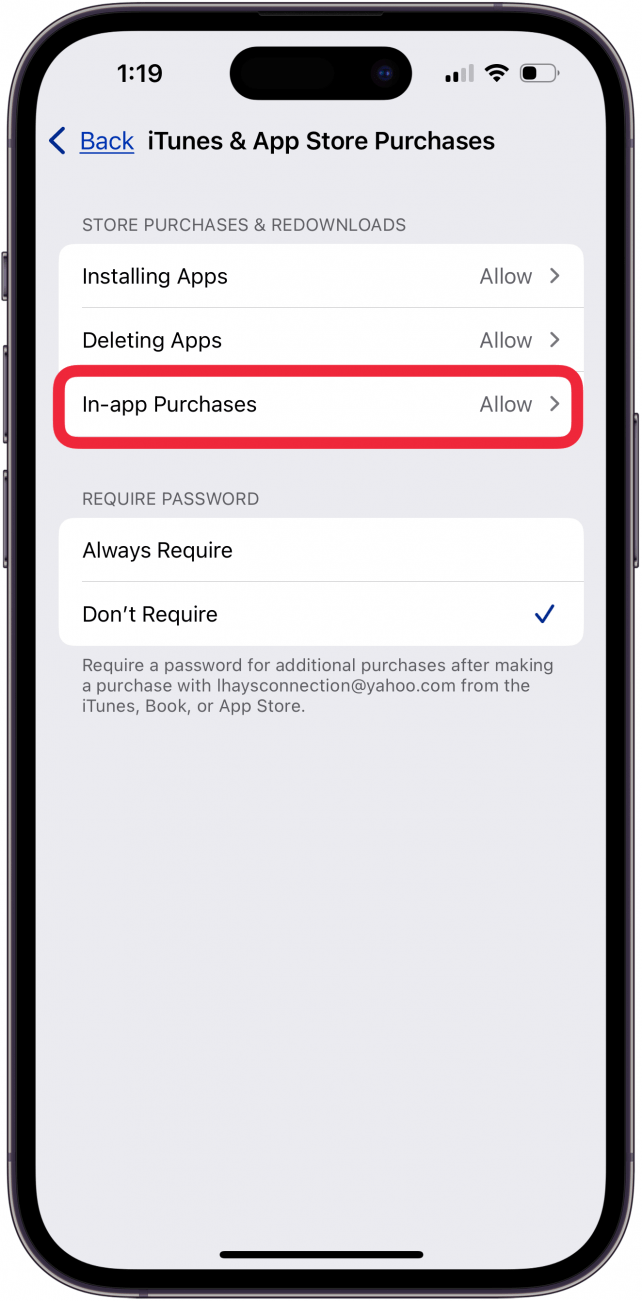 tap in app purchases