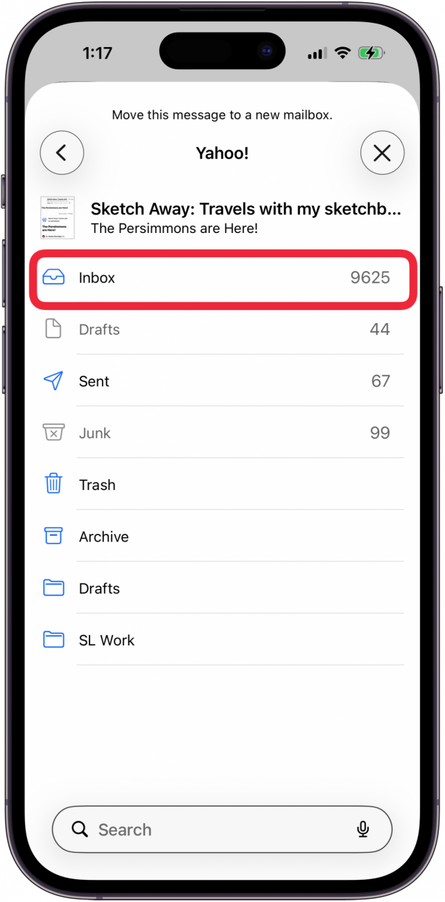 tap inbox to move junk mail