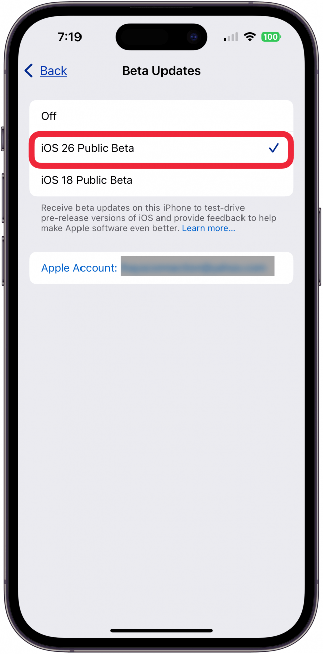 tap ios 26 public beta