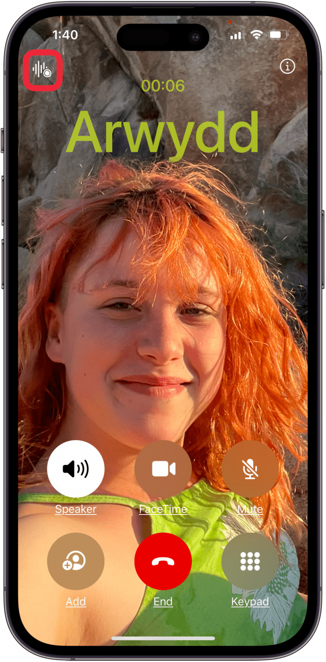 tap iphone call recording icon