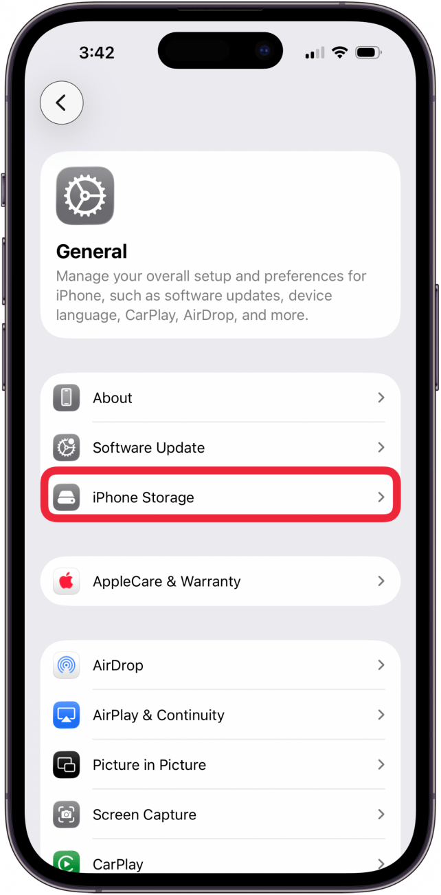 tap iphone storage in general settings