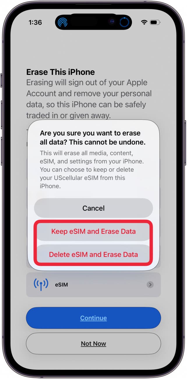 tap keep esim or delete esim tap keep esim or delete esim