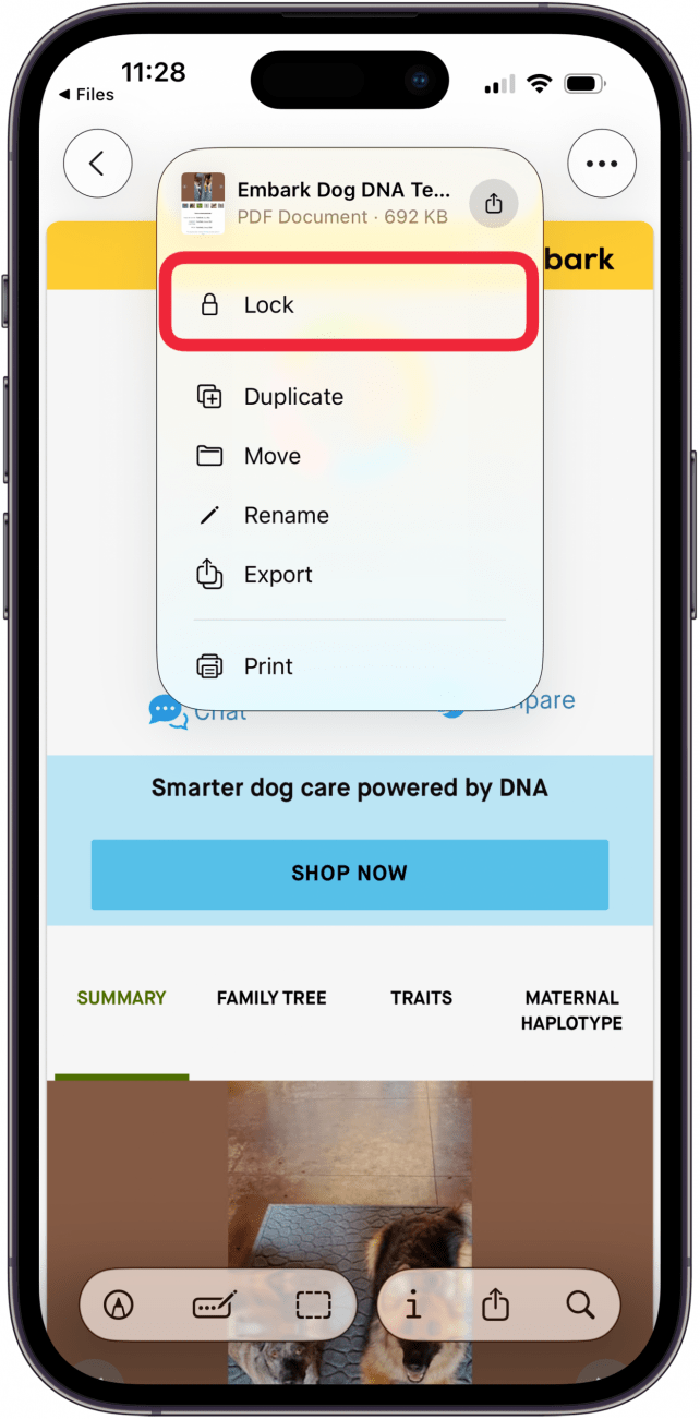 tap lock in the menu