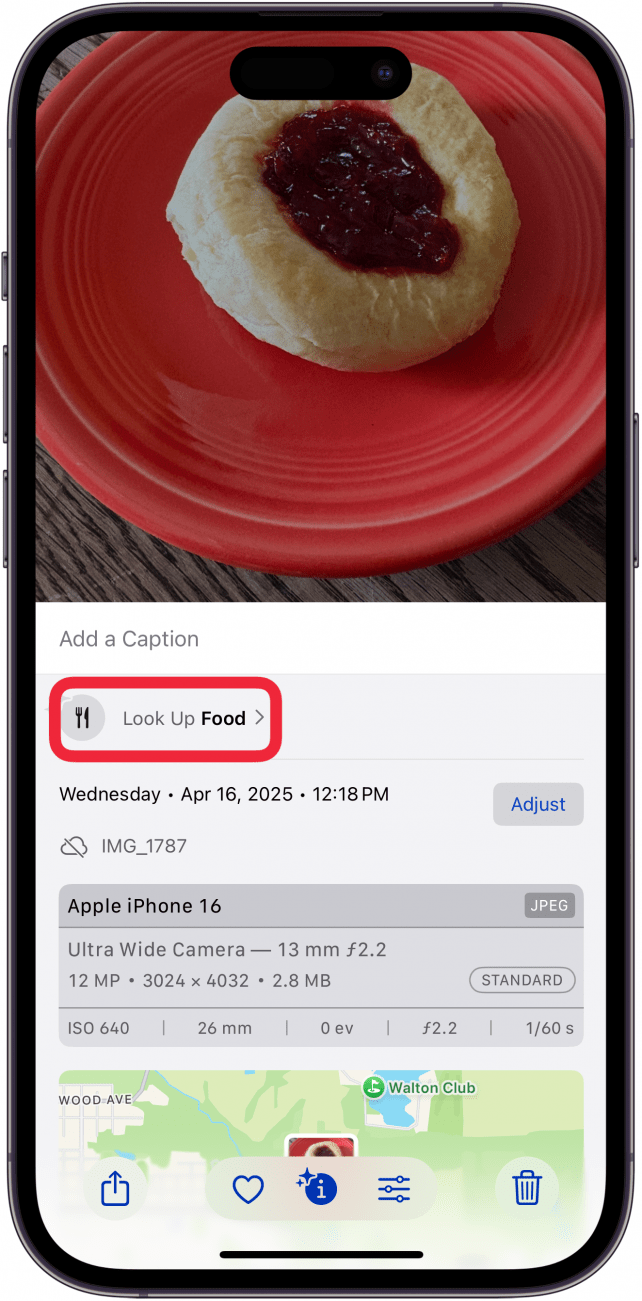 tap look up food to use visual look up on iphone for food
