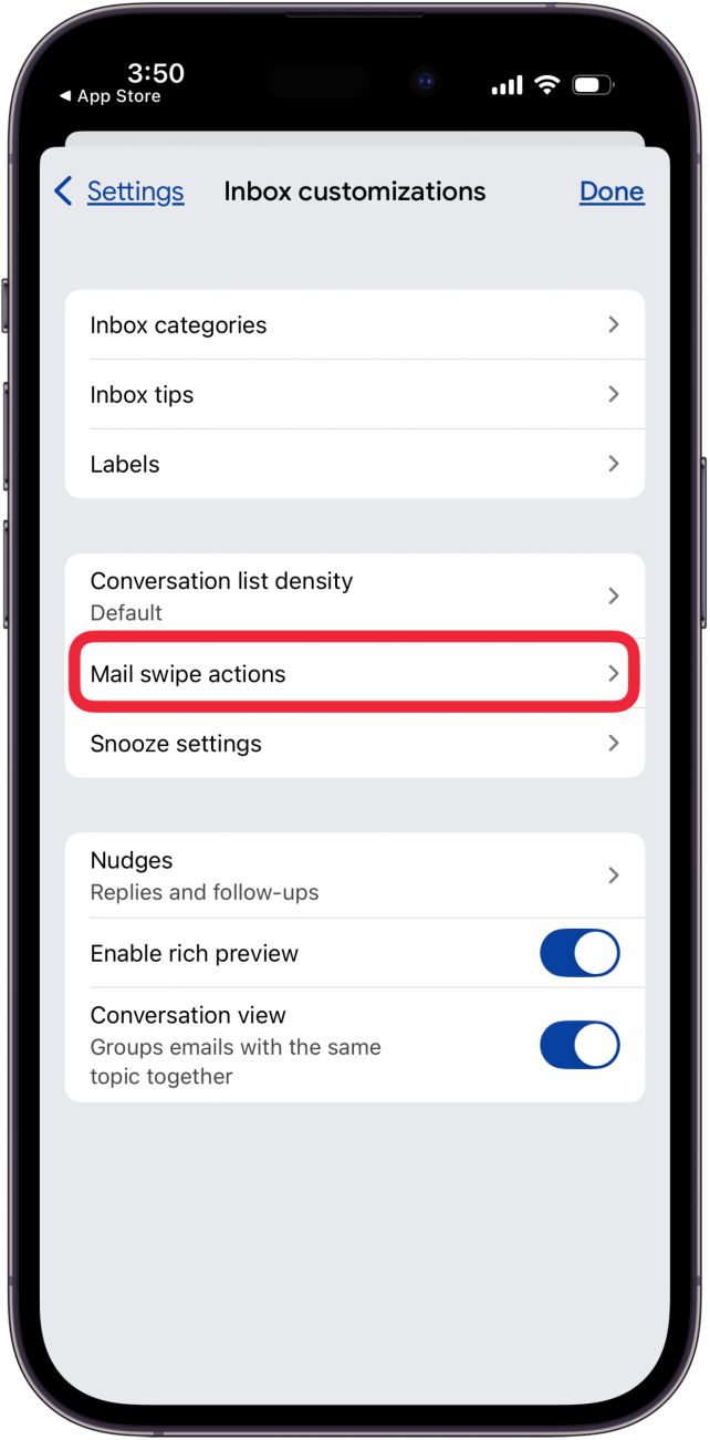 tap mail swipe actions