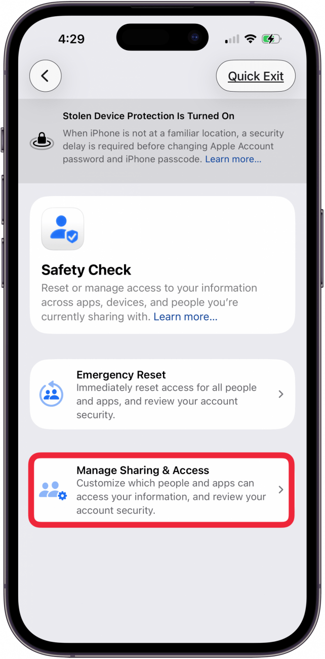 tap manage sharing and access