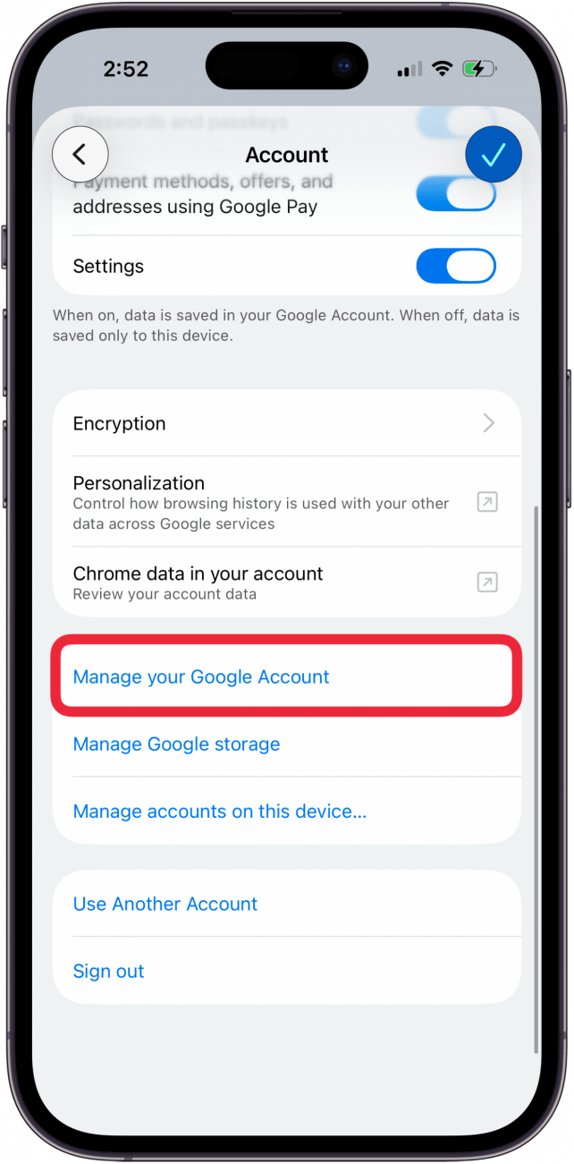 tap manage your google account