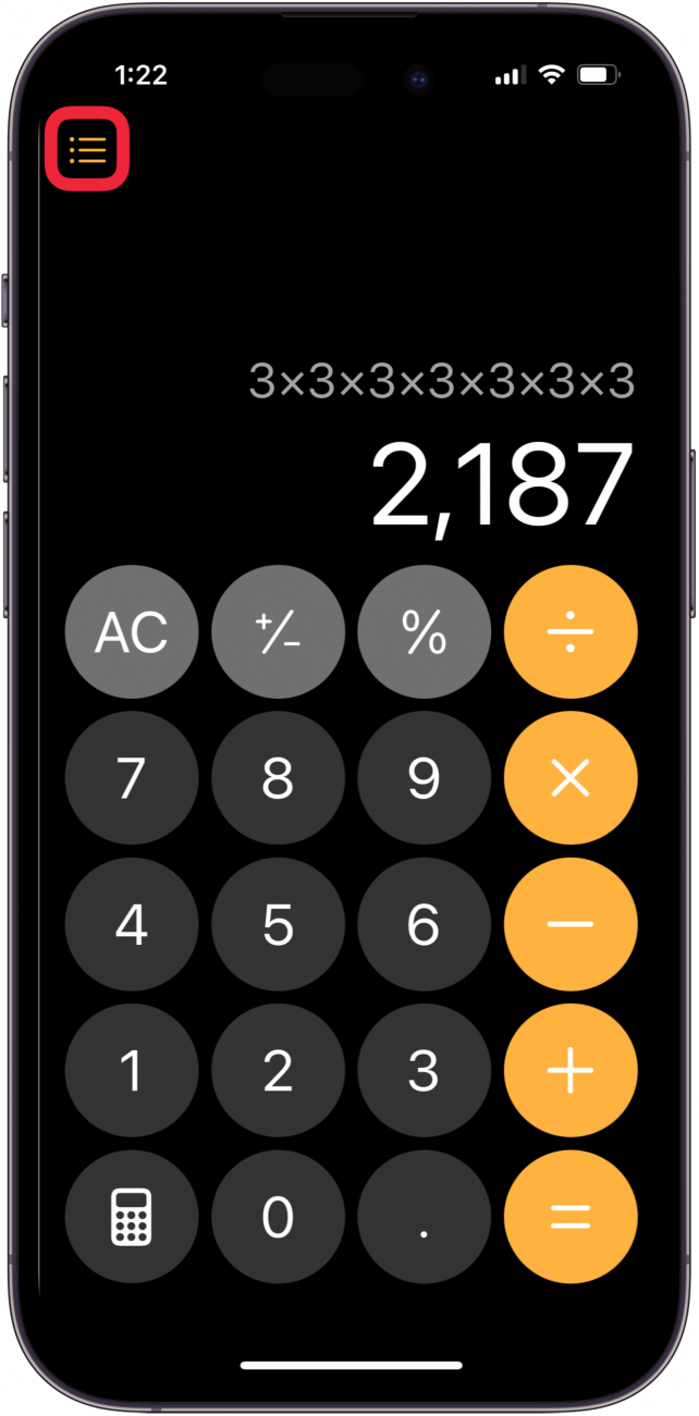 tap menu icon in calculator app