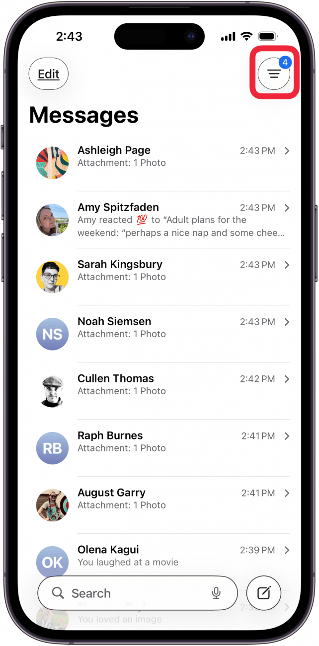 tap menu icon in messages on iphone