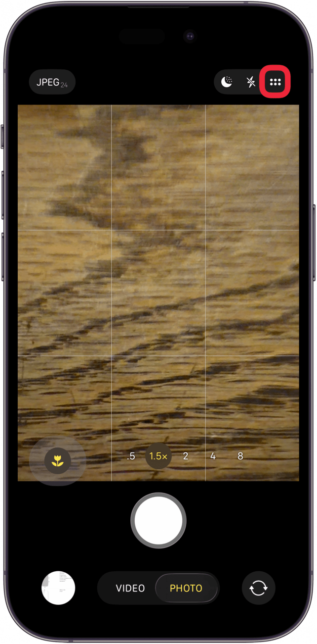 tap menu icon to see more camera controls