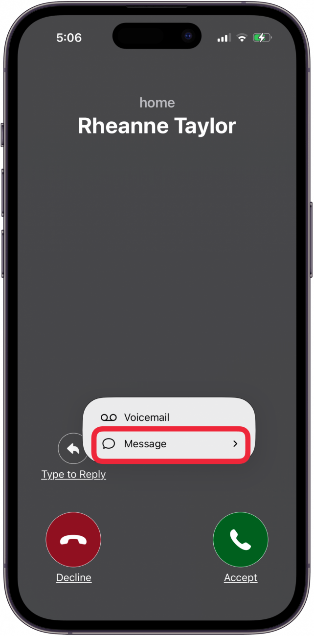 tap message in menu