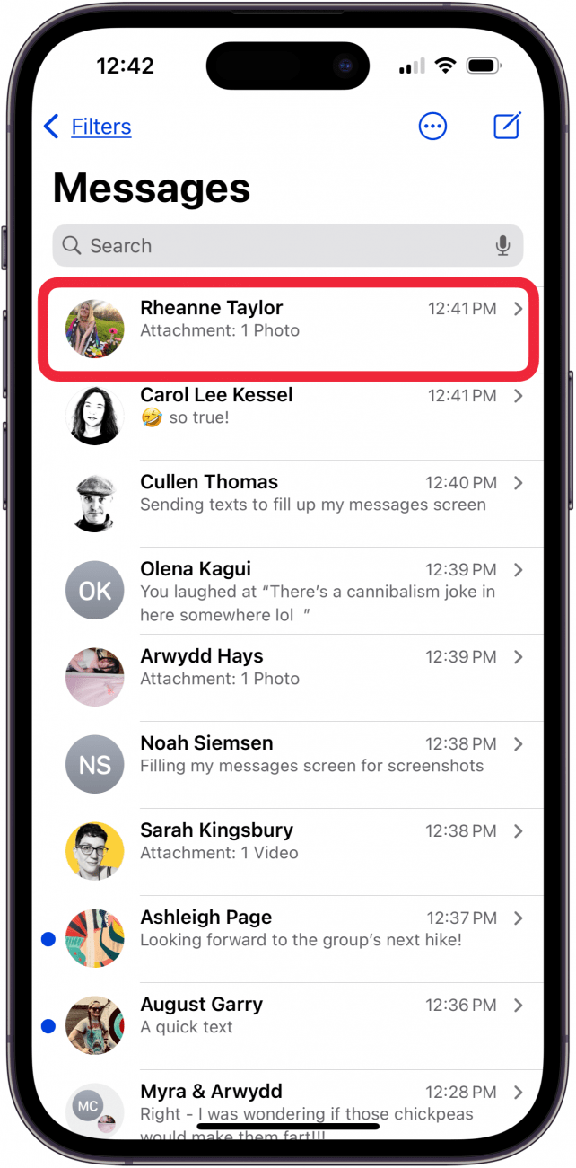 tap message thread to open