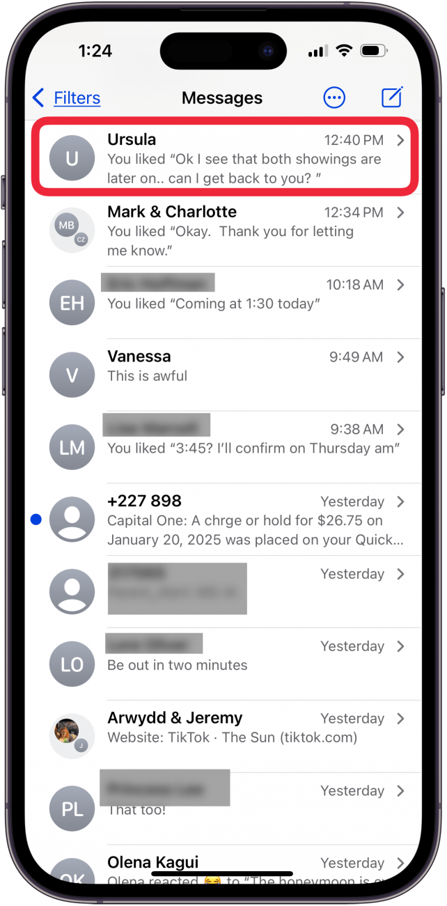 tap message thread to see shared with me