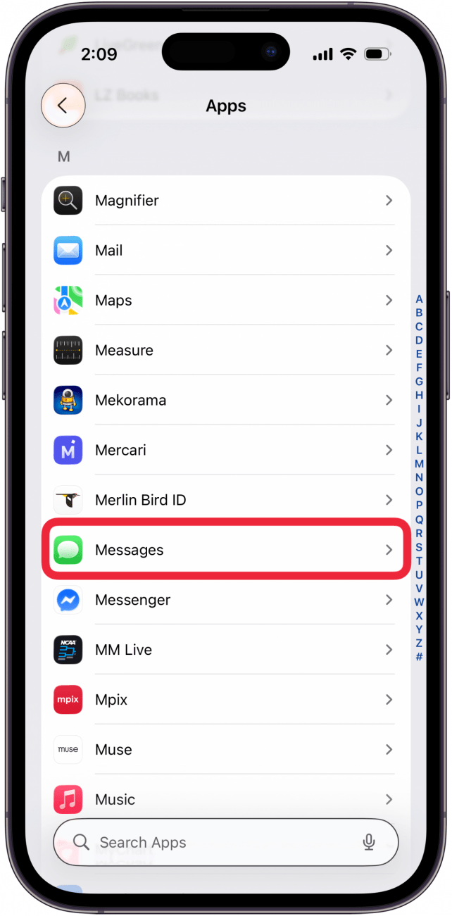 tap messages in apps