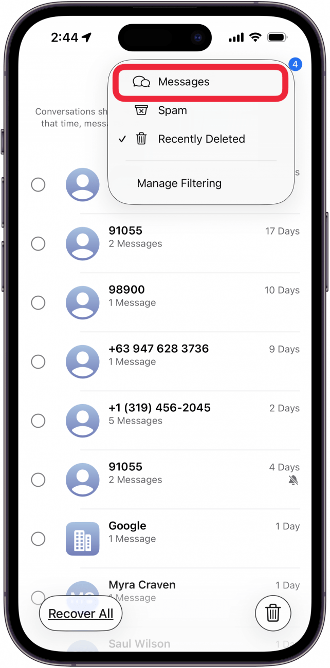 tap messages to go back to main messages tap messages to go back to main messages