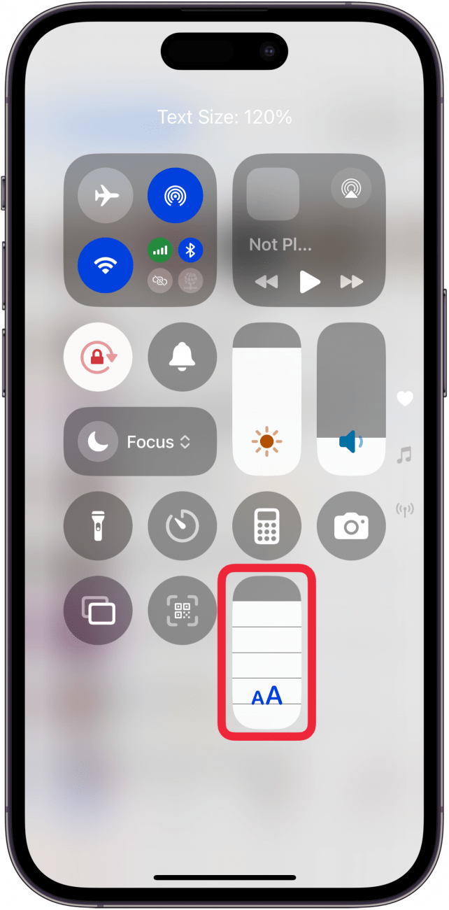 tap more bars on text size icon to increase iphone font size