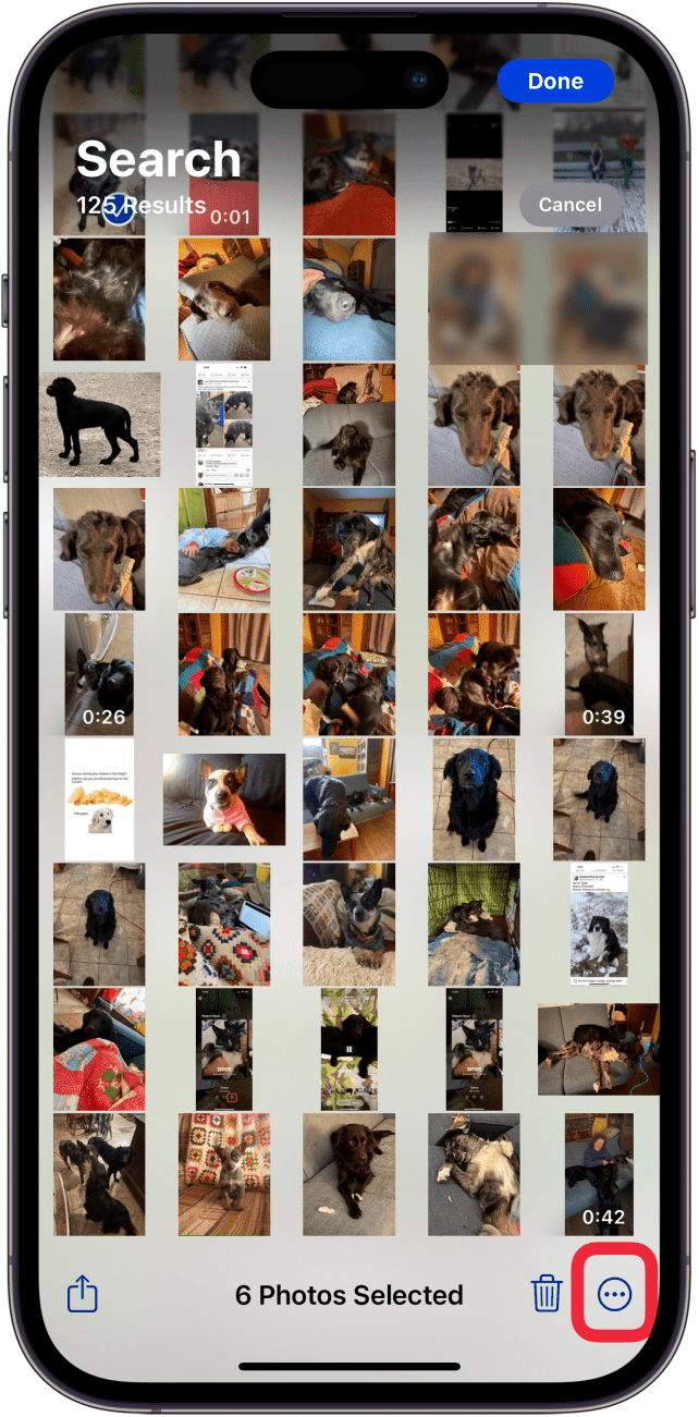 tap more icon after selecting pictures for iphone slideshow