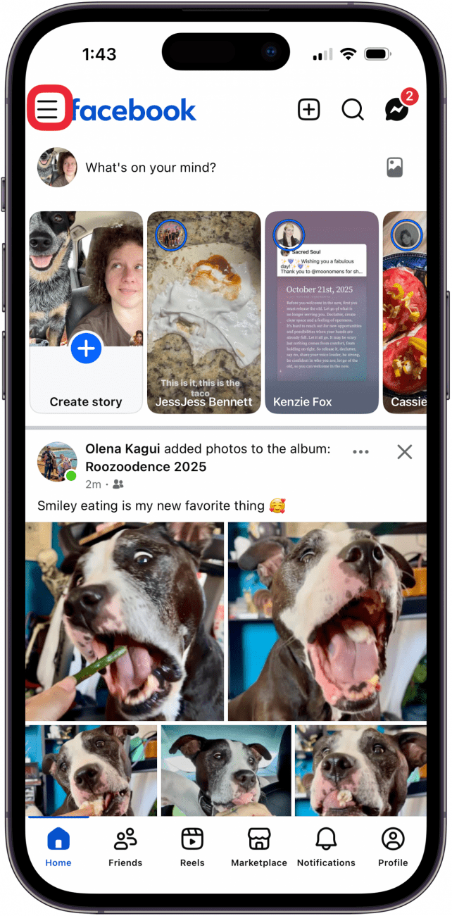 tap the Facebook more icon tap the Facebook more icon