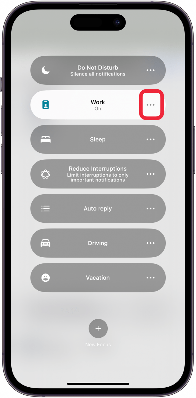 tap more icon in highlighted focus