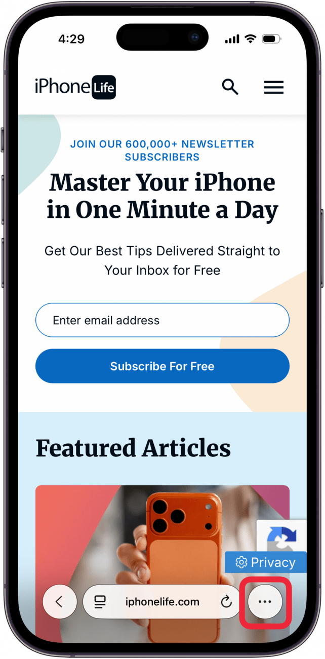 tap more icon in safari browser tap more icon in safari browser