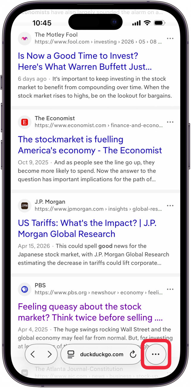 tap more icon on safari page