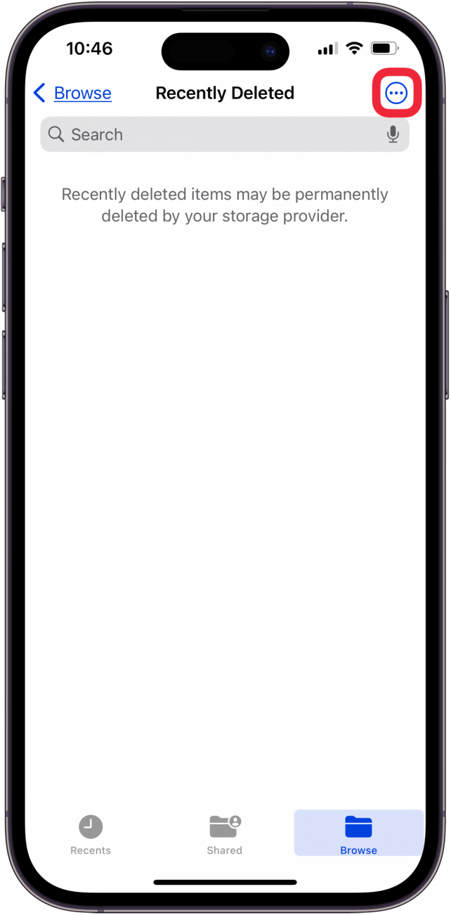tap more icon to erase deleted files iphone and ipad