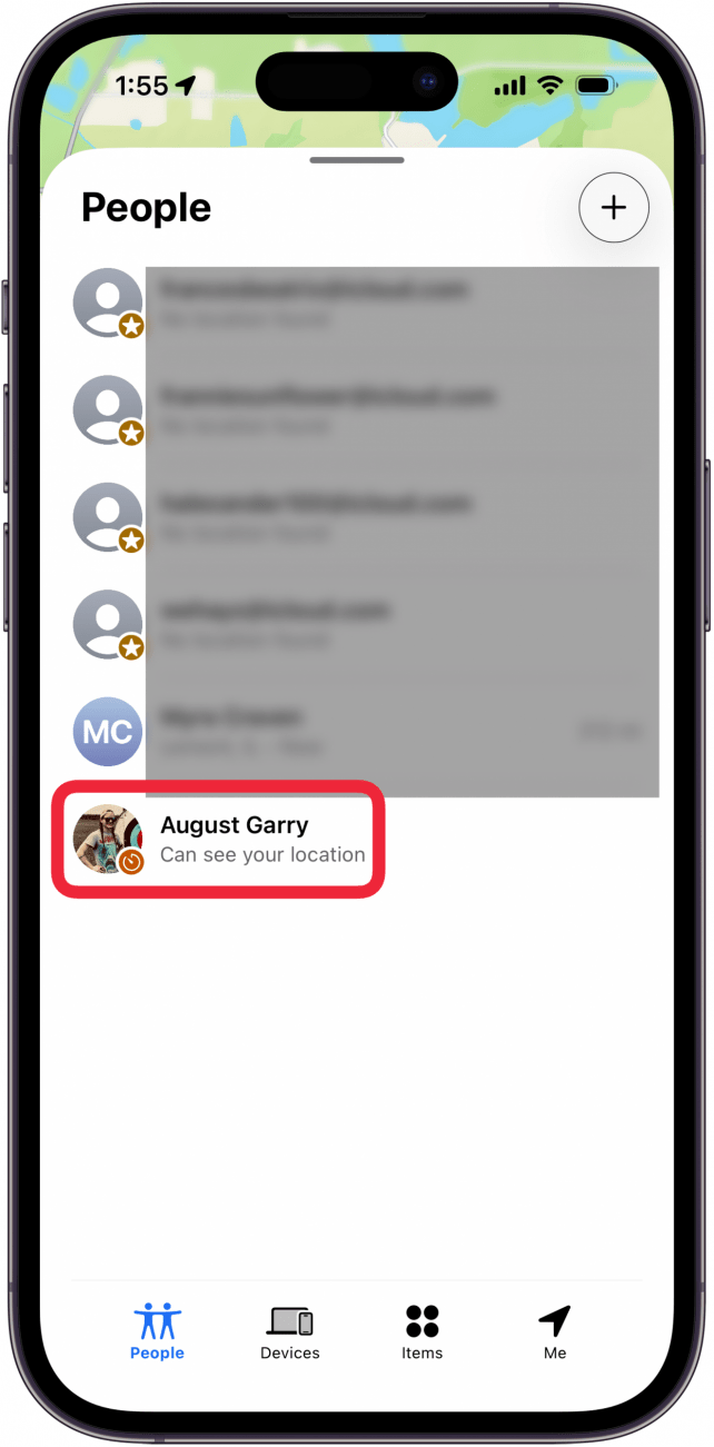 tap name of person to stop location sharing