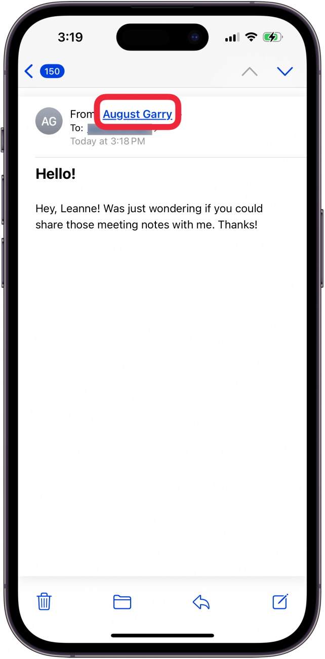tap name of sender you want to block again
