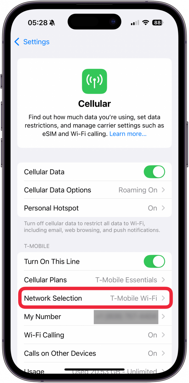 tap network selection in cellular settings tap network selection in cellular settings