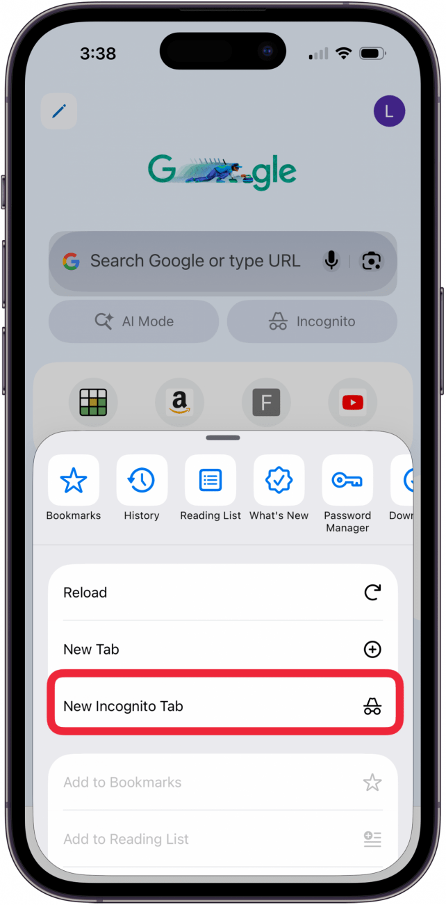 tap new incognito tab