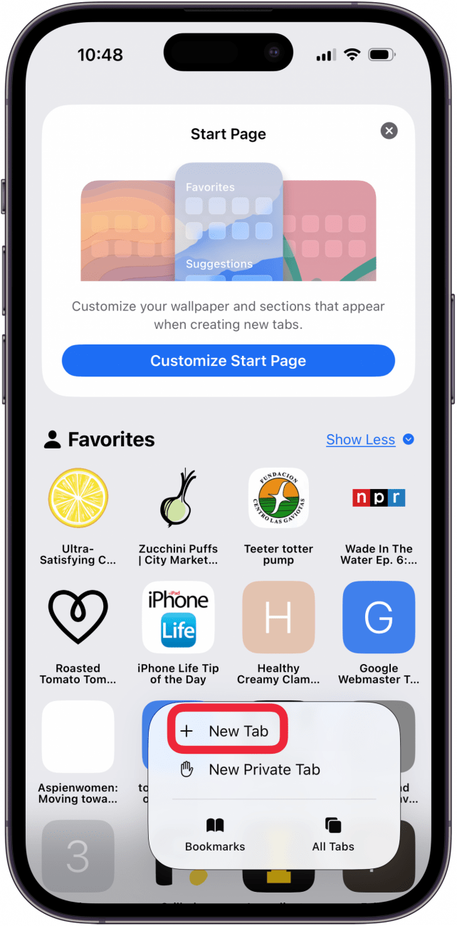 tap new tab