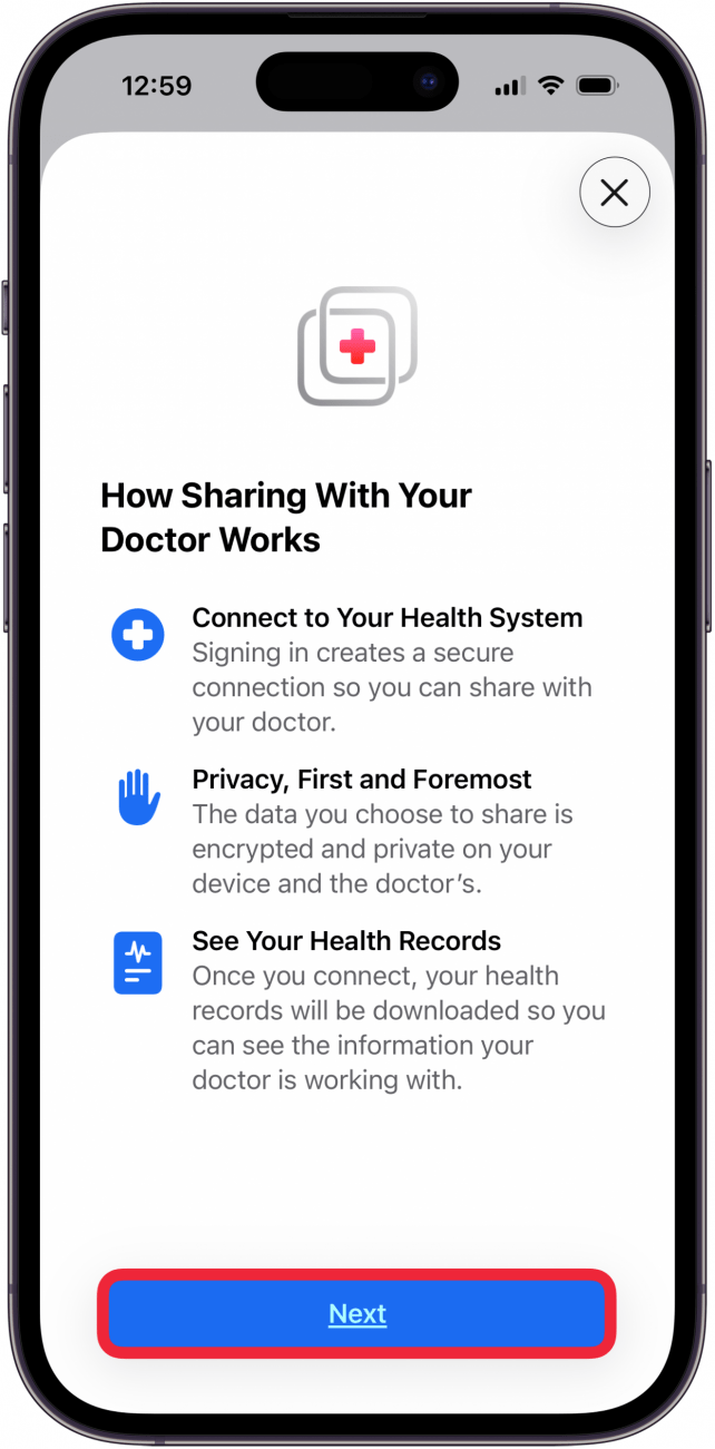 tap next to share with doctor