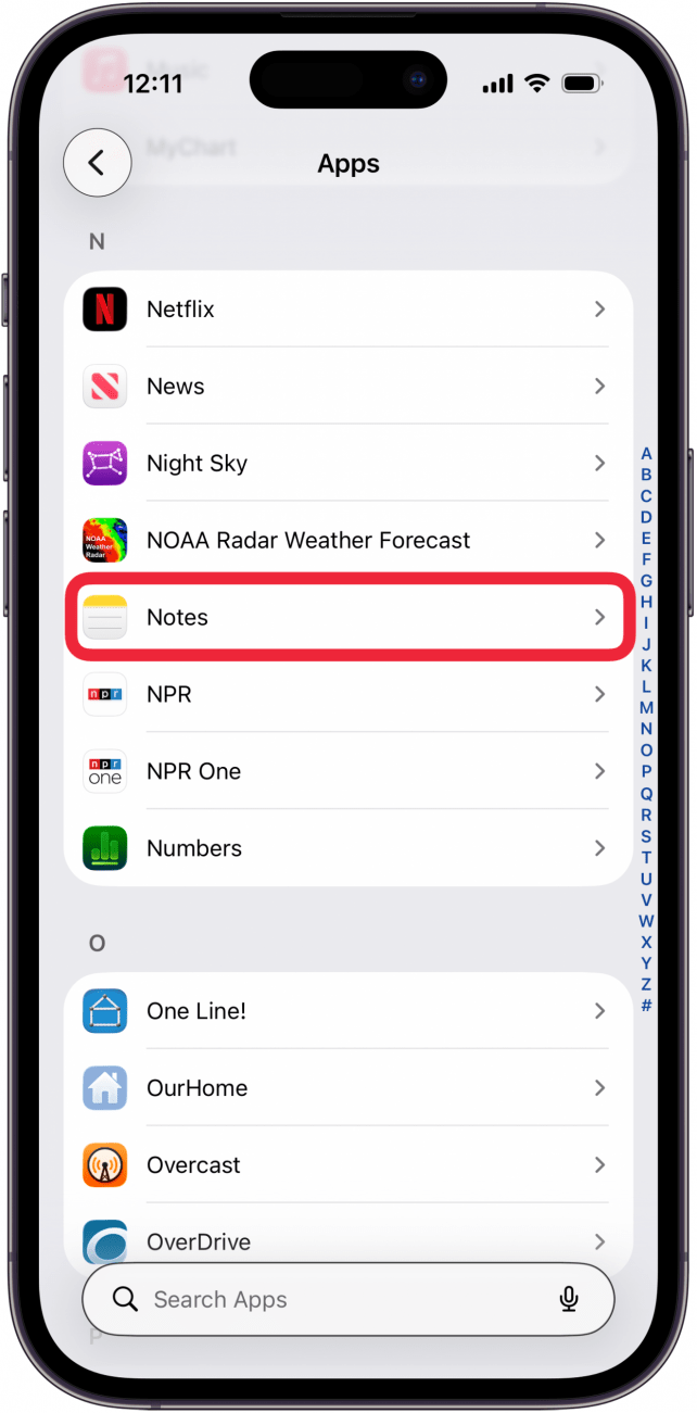 tap notes in apps settings tap notes in apps settings