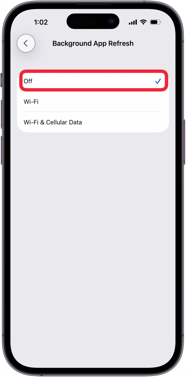 tap off in background app refresh