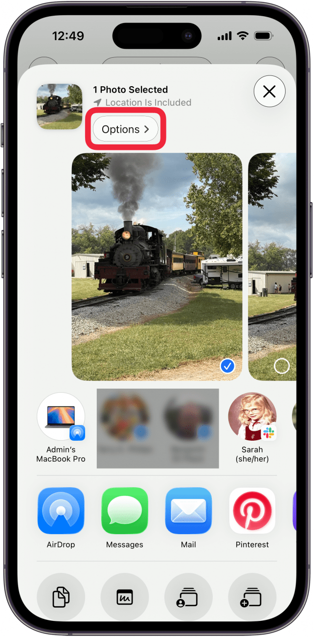 tap options in share menu
