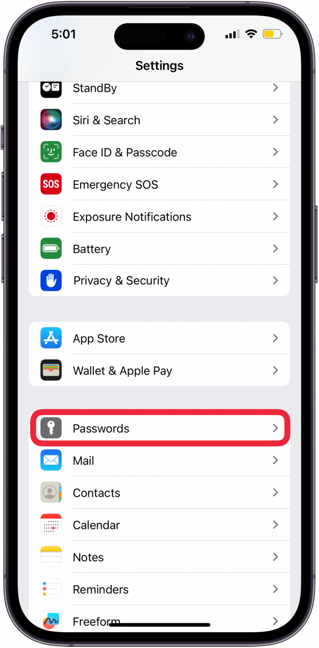 tap passwords in iphone settings