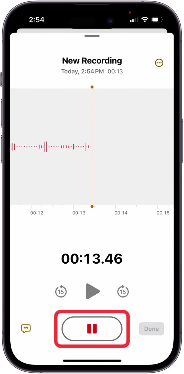 tap pause button to stop record on iphone