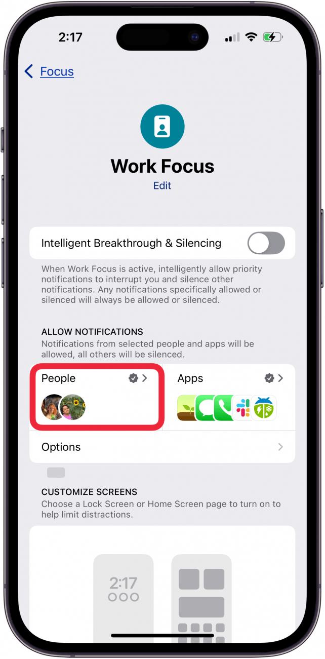 tap people in work focus settings