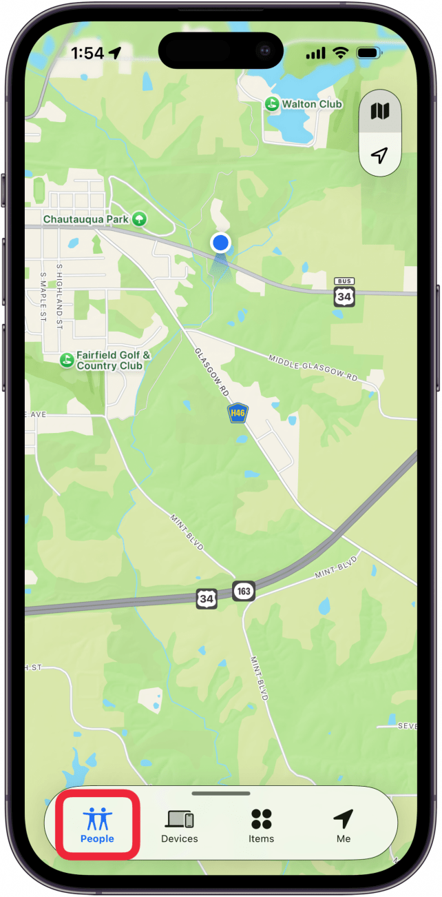 tap people tab in find my app