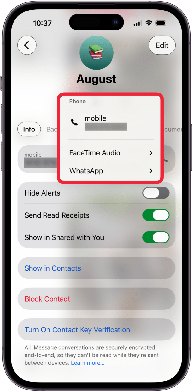 tap phone icon and get options