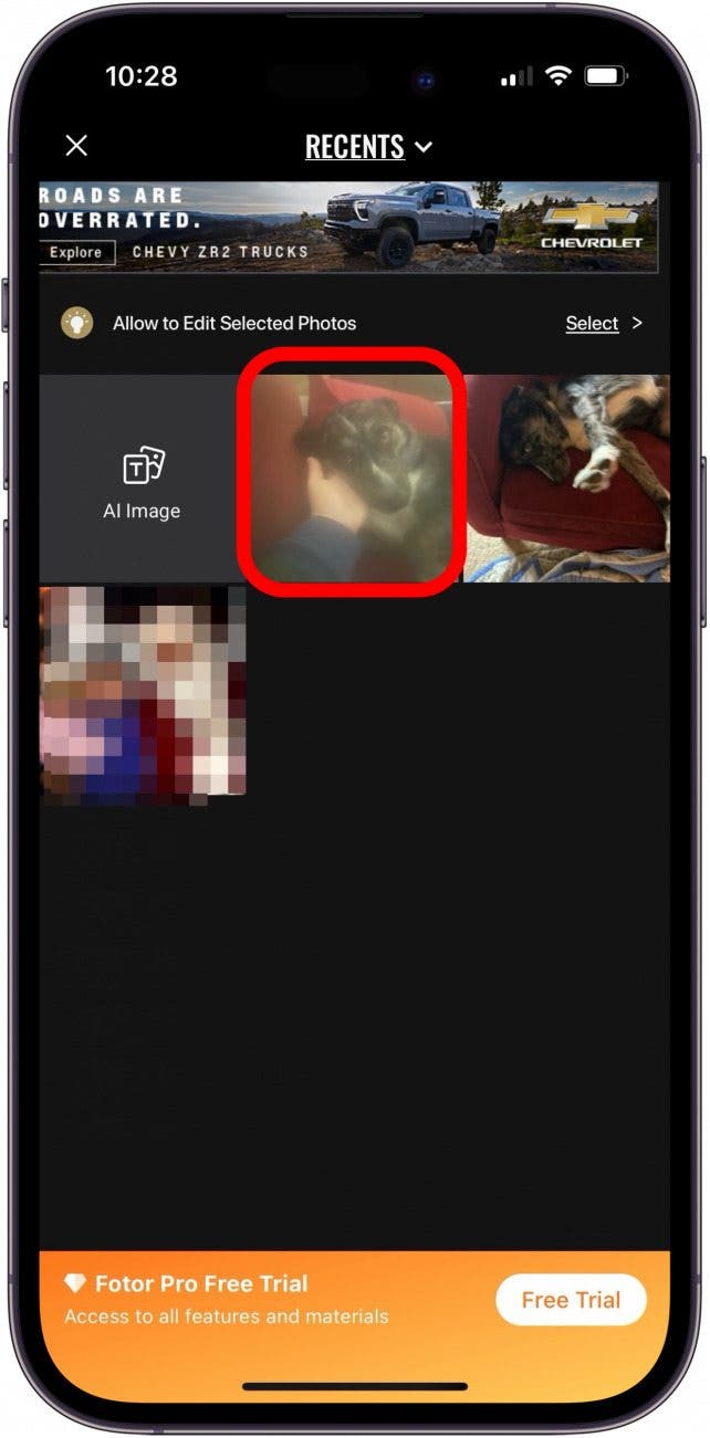 tap photo you uploaded to unblur image