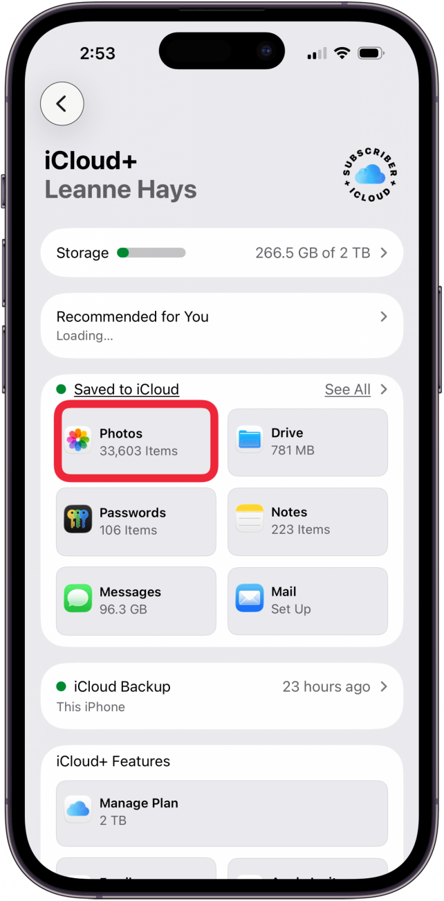 tap photos in icloud settings