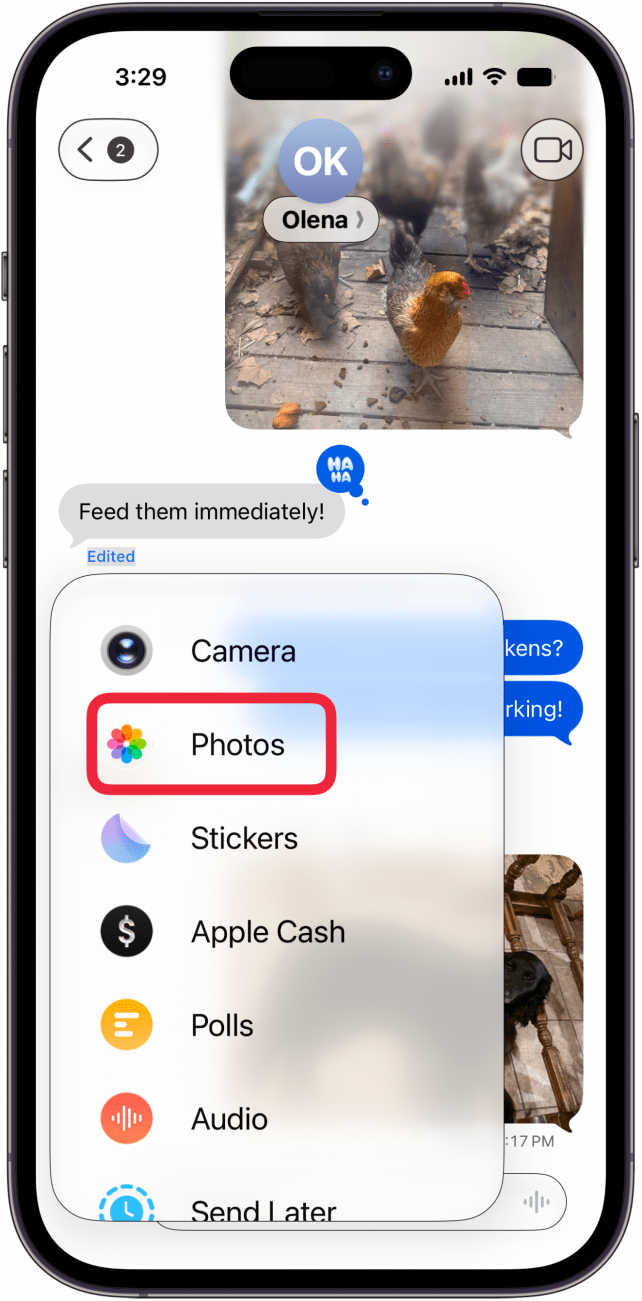 tap photos in menu