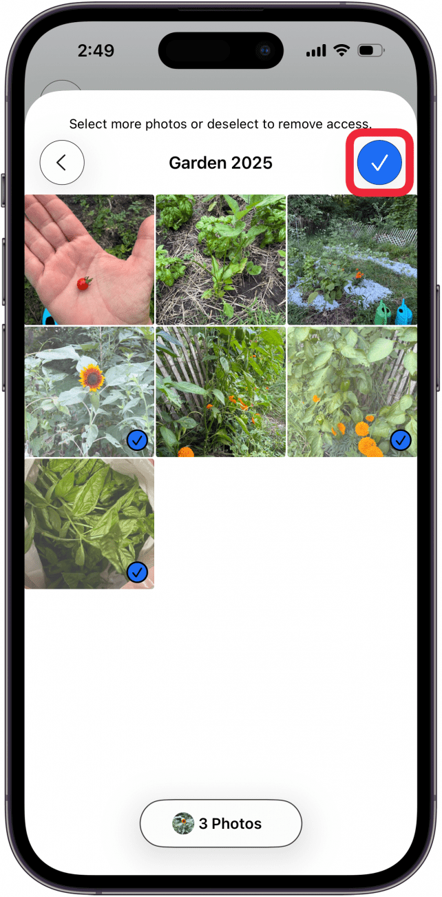 tap photos to select then tap blue check