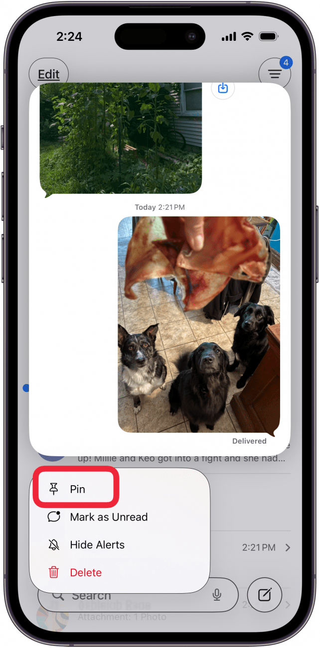 tap pin to pin the conversation in messages tap pin to pin the conversation in messages