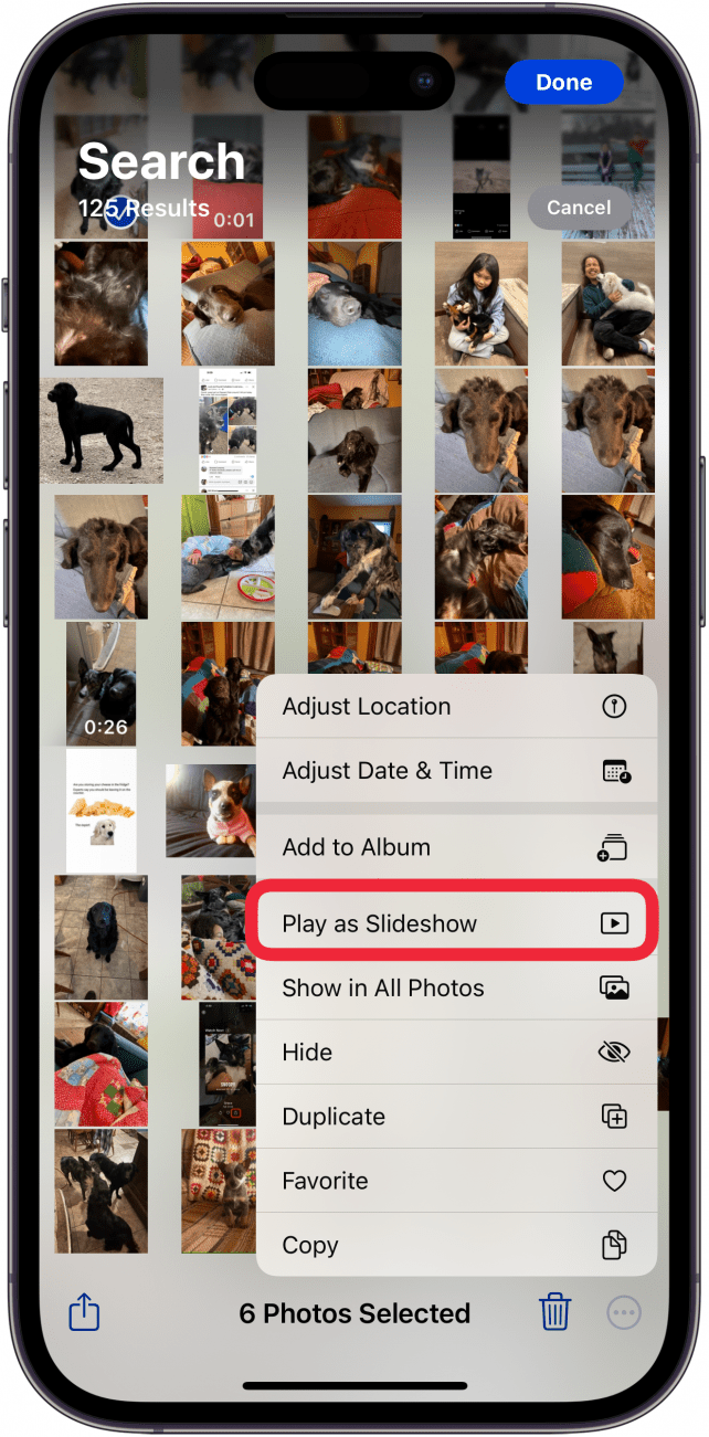 tap play as slideshow