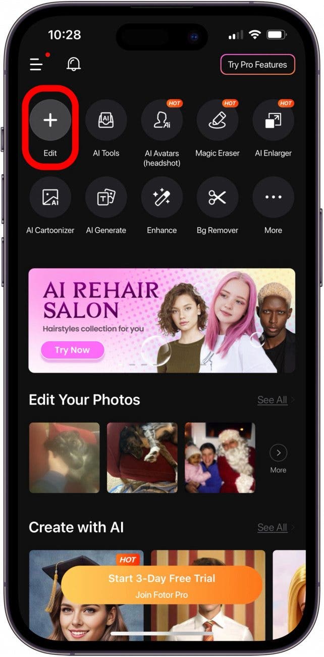 tap plus sign to upload picture to unblur