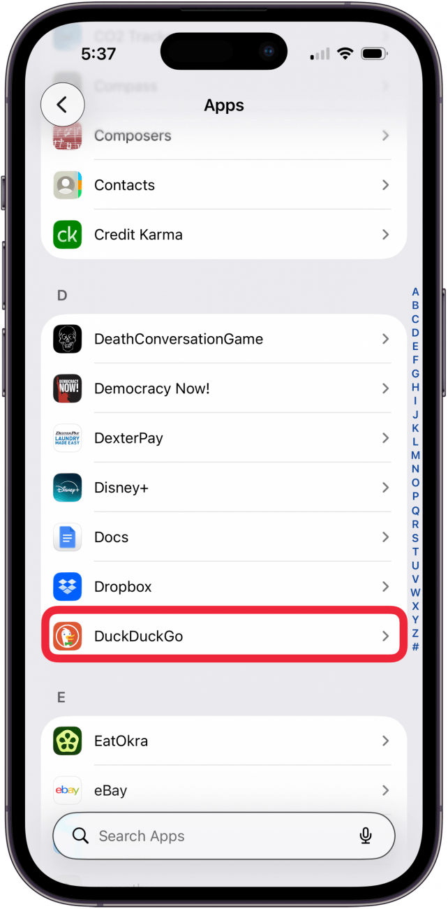 tap preferred browser in apps settings