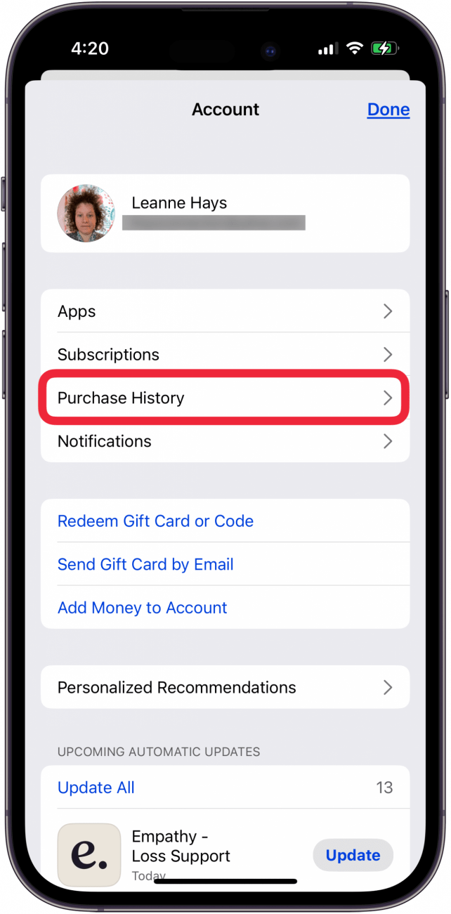 tap purchase history