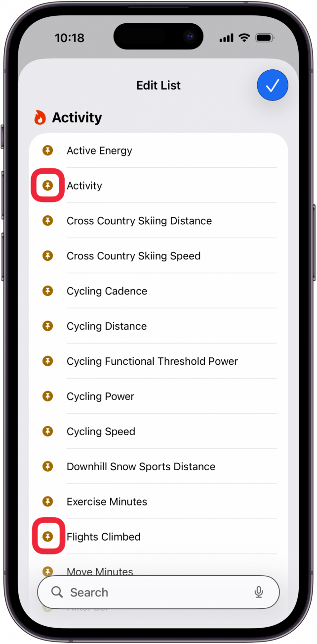 tap push pins net to activities you want to track